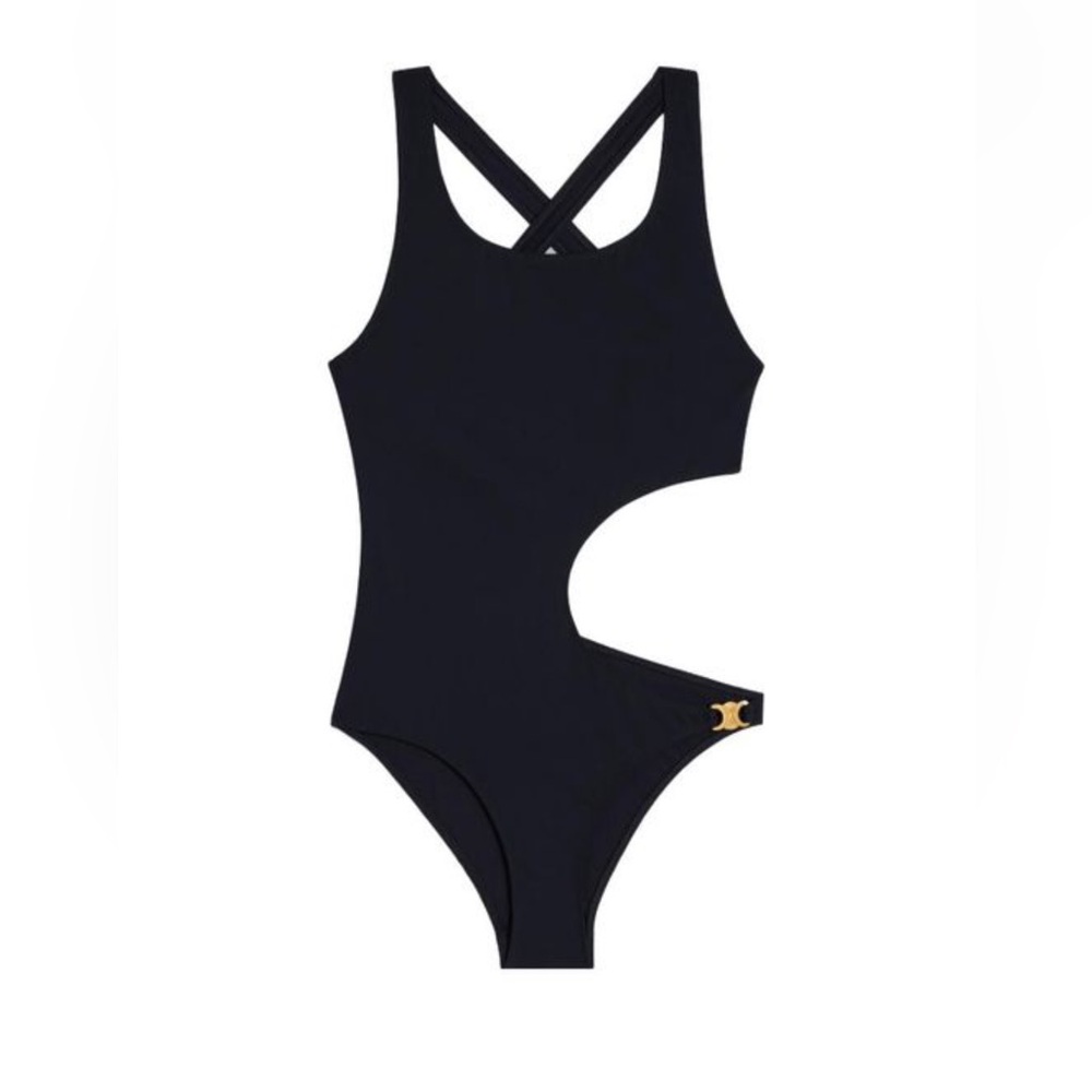CELINE sz M One-piece swimsuit with side cutout. Black.